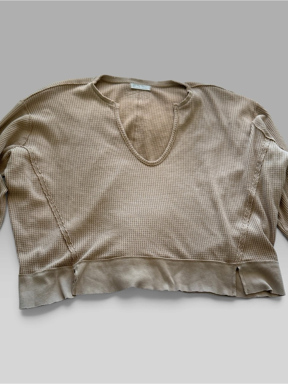 We The Free Waffle V-Neck Pullover - Taupe - Picture 5 of 12